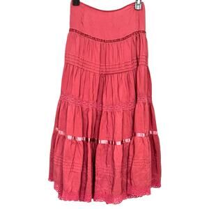 Vintage Gorgeous Vents d'Ailleurs Pink Silk Tiered Crochet Midi/Maxi Skirt XL